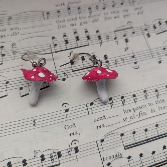 Jewelry - Pink and White Mushroom Earrings
